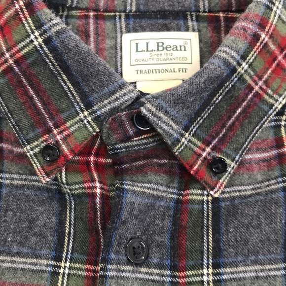 L.L. Bean Red & Gray Plaid Flannel Size M - Picture 3 of 7
